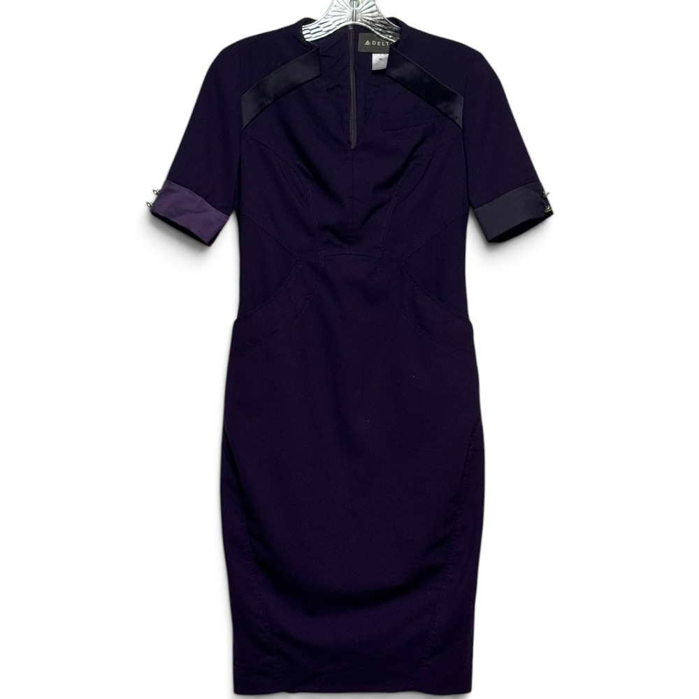 Delta Airlines Flight Attendant Uniform Wool Blend Short Sleeve Dress Purple 00